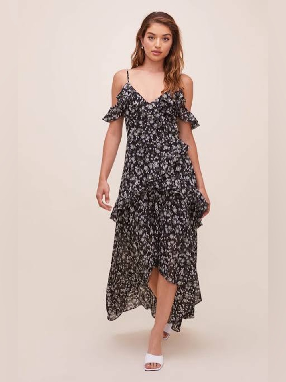 Astr Black Floral High-Low Maxi Dress